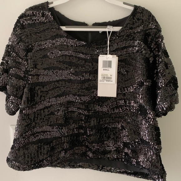 lucy paris black sequined crop top - Picture 3 of 5